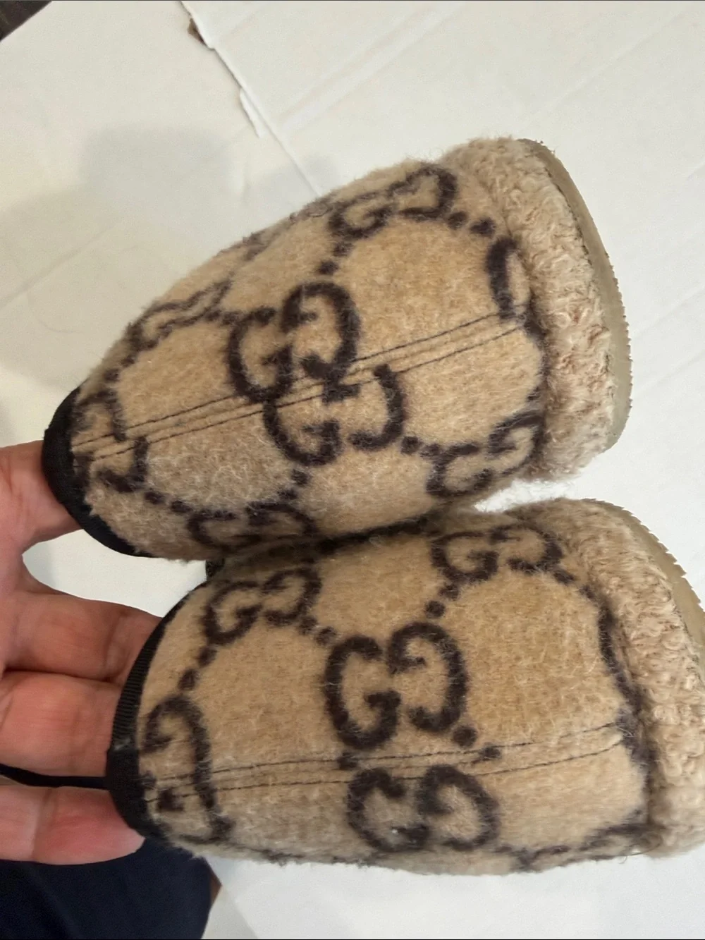 Gucci fría interlocking GG Horsebit loafer Beige Sz 10 men wool fur